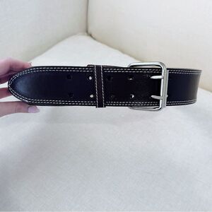 NEW Deep Brown Chunky Leather Belt with Silver Buckle
